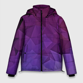 Мужская зимняя куртка 3D с принтом Фиолетовые грани в Белгороде, верх — 100% полиэстер; подкладка — 100% полиэстер; утеплитель — 100% полиэстер | длина ниже бедра, свободный силуэт Оверсайз. Есть воротник-стойка, отстегивающийся капюшон и ветрозащитная планка. 

Боковые карманы с листочкой на кнопках и внутренний карман на молнии. | Тематика изображения на принте: abstract | abstraction | color | geometry | mirror | polygon | абстракция | геометрия | грани | линии | полигоны | сочетания | стекло | треугольники