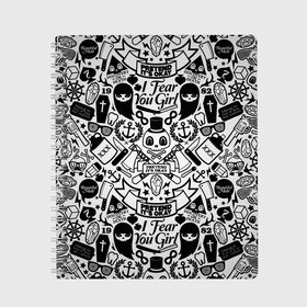 Тетрадь с принтом Tokyo Tattoo Sticker Bomb в Белгороде, 100% бумага | 48 листов, плотность листов — 60 г/м2, плотность картонной обложки — 250 г/м2. Листы скреплены сбоку удобной пружинной спиралью. Уголки страниц и обложки скругленные. Цвет линий — светло-серый
 | casual | design | pattern | ray ban | skull | street | texture | urban | дизайн | индеец | мода | очки | повтор | принт | стикербомб | стикеры | тату | текстура | узор | улица | хулиган | череп | шляпа