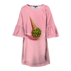 Детское платье 3D с принтом Ванильный Кактус в Белгороде, 100% полиэстер | прямой силуэт, чуть расширенный к низу. Круглая горловина, на рукавах — воланы | вафля | вкусняшка | еда | жара | иголки | кактусы | картина | лед | лето | мимими | мороженка | мороженое | необычный | пломбир | растение | рожок | розовый | сладкое | сюрреализм | тень | эскимо