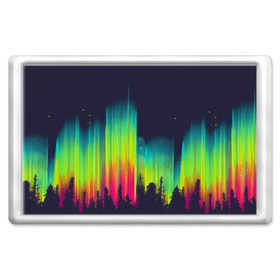 Магнит 45*70 с принтом Северное сияние в Белгороде, Пластик | Размер: 78*52 мм; Размер печати: 70*45 | Тематика изображения на принте: бор | деревья | звездное | звезды | зеленый | кислота | кислотный | красный | лес | лучи | небо | ночь | природа | радужный | свет | север | тайга