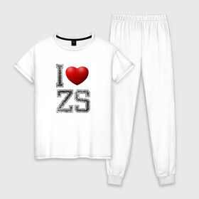 Женская пижама хлопок с принтом I love ZS в Белгороде, 100% хлопок | брюки и футболка прямого кроя, без карманов, на брюках мягкая резинка на поясе и по низу штанин | Тематика изображения на принте: zack snyder | зак снайдер | я люблю зс