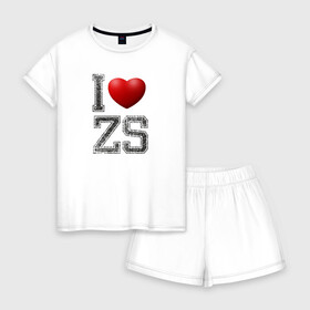 Женская пижама с шортиками хлопок с принтом I love ZS в Белгороде, 100% хлопок | футболка прямого кроя, шорты свободные с широкой мягкой резинкой | Тематика изображения на принте: zack snyder | зак снайдер | я люблю зс