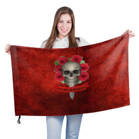 Флаг 3D с принтом Gans N Roses в Белгороде, 100% полиэстер | плотность ткани — 95 г/м2, размер — 67 х 109 см. Принт наносится с одной стороны | gans n roses | группа | исполнители | меч | музыка | песни | розы | рок группа | череп