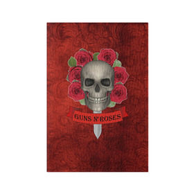 Обложка для паспорта матовая кожа с принтом Gans N Roses в Белгороде, натуральная матовая кожа | размер 19,3 х 13,7 см; прозрачные пластиковые крепления | Тематика изображения на принте: gans n roses | группа | исполнители | меч | музыка | песни | розы | рок группа | череп
