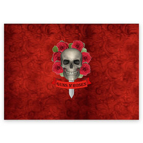 Поздравительная открытка с принтом Gans N Roses в Белгороде, 100% бумага | плотность бумаги 280 г/м2, матовая, на обратной стороне линовка и место для марки
 | gans n roses | группа | исполнители | меч | музыка | песни | розы | рок группа | череп