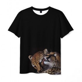Мужская футболка 3D с принтом Гепарды в Белгороде, 100% полиэфир | прямой крой, круглый вырез горловины, длина до линии бедер | арт | гепард | животные | кошка | нежность | пара