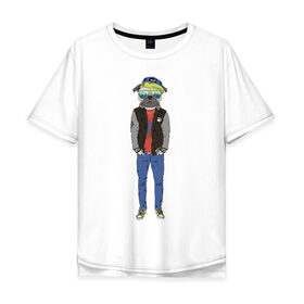 Мужская футболка хлопок Oversize с принтом Fashionable pug в Белгороде, 100% хлопок | свободный крой, круглый ворот, “спинка” длиннее передней части | 