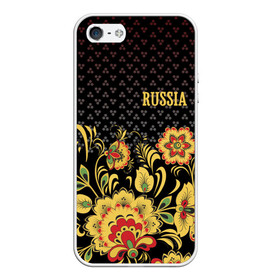 Чехол для iPhone 5/5S матовый с принтом Россия в Белгороде, Силикон | Область печати: задняя сторона чехла, без боковых панелей | роспись | россия | хохлома | цветы | я русский