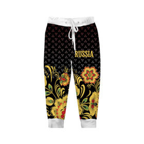 Детские брюки 3D с принтом Россия в Белгороде, 100% полиэстер | манжеты по низу, эластичный пояс регулируется шнурком, по бокам два кармана без застежек, внутренняя часть кармана из мелкой сетки | роспись | россия | хохлома | цветы | я русский