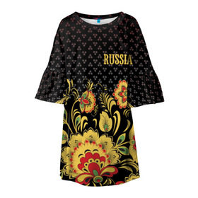 Детское платье 3D с принтом Россия в Белгороде, 100% полиэстер | прямой силуэт, чуть расширенный к низу. Круглая горловина, на рукавах — воланы | Тематика изображения на принте: роспись | россия | хохлома | цветы | я русский