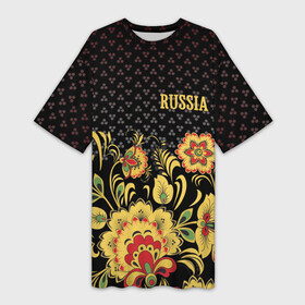 Платье-футболка 3D с принтом Россия в Белгороде,  |  | роспись | россия | хохлома | цветы | я русский