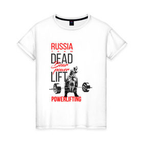 Женская футболка хлопок с принтом Powerlifting bear power в Белгороде, 100% хлопок | прямой крой, круглый вырез горловины, длина до линии бедер, слегка спущенное плечо | deadlift | медведь со штангой | пауэрлифтинг