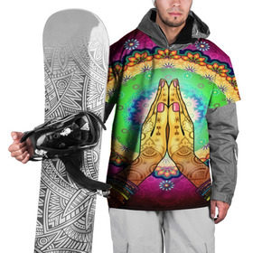 Накидка на куртку 3D с принтом Meditation в Белгороде, 100% полиэстер |  | 3d | indian | mandala | арт | йога | медитация | руки | узор | цветы