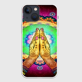 Чехол для iPhone 13 mini с принтом Meditation в Белгороде,  |  | 3d | indian | mandala | арт | йога | медитация | руки | узор | цветы