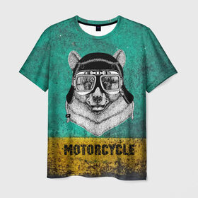 Мужская футболка 3D с принтом Мотоцикл медведь в Белгороде, 100% полиэфир | прямой крой, круглый вырез горловины, длина до линии бедер | Тематика изображения на принте: 3d | motor bicycle | motorbike | motorcycle | авто | автомобильные | водитель | механик | мотоциклист | очки
