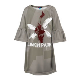 Детское платье 3D с принтом Linkin Park - Hybrid logos в Белгороде, 100% полиэстер | прямой силуэт, чуть расширенный к низу. Круглая горловина, на рукавах — воланы | Тематика изображения на принте: 0x000000123 | chester | hybrid | linkin park | линкин парк