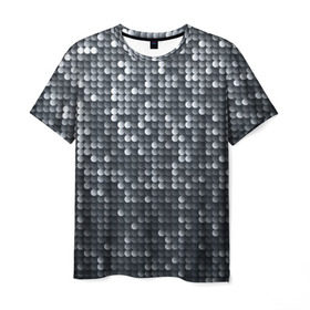 Мужская футболка 3D с принтом Мелкие Шарики в Белгороде, 100% полиэфир | прямой крой, круглый вырез горловины, длина до линии бедер | кольчуга | металл | перелив | рыбный | серебро | черно белый | чешуйки | чешуя