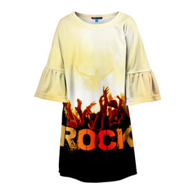 Детское платье 3D с принтом Rock концерт в Белгороде, 100% полиэстер | прямой силуэт, чуть расширенный к низу. Круглая горловина, на рукавах — воланы | rock | в толпу | гитара | группа | дым | жанр | концерт | металл | музыка | надпись | панк | певец | песня | прыжок | рок | рок н рол | руки | стиль | хард | хой | я люблю рок