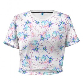 Женская футболка 3D укороченная с принтом Цветы в Белгороде, 100% полиэстер | круглая горловина, длина футболки до линии талии, рукава с отворотами | flower | flowers | spring | весна | нежность | цветок | цветы