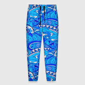 Мужские брюки 3D с принтом Floral pattern в Белгороде, 100% полиэстер | манжеты по низу, эластичный пояс регулируется шнурком, по бокам два кармана без застежек, внутренняя часть кармана из мелкой сетки | 3d | абстракция | арт | волны | синий | узор | цветы