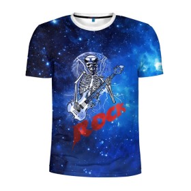 Мужская футболка 3D спортивная с принтом Мертвый гитарист в Белгороде, 100% полиэстер с улучшенными характеристиками | приталенный силуэт, круглая горловина, широкие плечи, сужается к линии бедра | Тематика изображения на принте: rock | гитара | скелет | я люблю рок