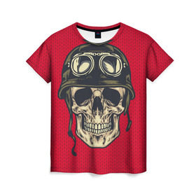 Женская футболка 3D с принтом Свитер байкера в Белгороде, 100% полиэфир ( синтетическое хлопкоподобное полотно) | прямой крой, круглый вырез горловины, длина до линии бедер | бабушка | байк | вязка | пряжа | скелет | скилет | череп