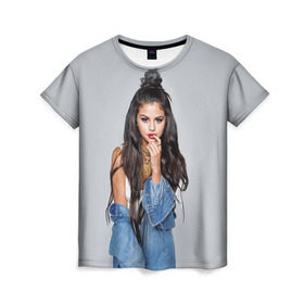 Женская футболка 3D с принтом Selena Gomez в Белгороде, 100% полиэфир ( синтетическое хлопкоподобное полотно) | прямой крой, круглый вырез горловины, длина до линии бедер | 