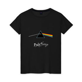 Женская футболка хлопок с принтом Pink Floyd в Белгороде, 100% хлопок | прямой крой, круглый вырез горловины, длина до линии бедер, слегка спущенное плечо | rolling stone | англия | басы | британия | гитара | группа | музыка | песни | пинк флойд | призма | радуга | рок | свет