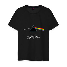 Мужская футболка хлопок с принтом Pink Floyd в Белгороде, 100% хлопок | прямой крой, круглый вырез горловины, длина до линии бедер, слегка спущенное плечо. | rolling stone | англия | басы | британия | гитара | группа | музыка | песни | пинк флойд | призма | радуга | рок | свет