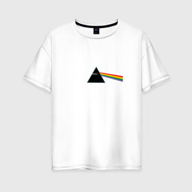 Женская футболка хлопок Oversize с принтом Pink Floyd в Белгороде, 100% хлопок | свободный крой, круглый ворот, спущенный рукав, длина до линии бедер
 | rolling stone | англия | басы | британия | гитара | группа | музыка | песни | пинк флойд | призма | радуга | рок | свет