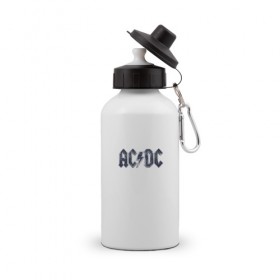 Бутылка спортивная с принтом AC/DC в Белгороде, металл | емкость — 500 мл, в комплекте две пластиковые крышки и карабин для крепления | ас | группа | дс | логотип | музыка | печни | рок