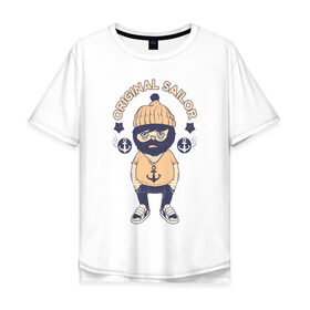 Мужская футболка хлопок Oversize с принтом Original Sailor в Белгороде, 100% хлопок | свободный крой, круглый ворот, “спинка” длиннее передней части | арт | военно морской флот | матрос | моряк | надпись | речник | якорь