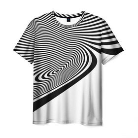 Мужская футболка 3D с принтом Black&White illusion в Белгороде, 100% полиэфир | прямой крой, круглый вырез горловины, длина до линии бедер | 3d | абстракции | иллюзия | линии | полосы | черно белые