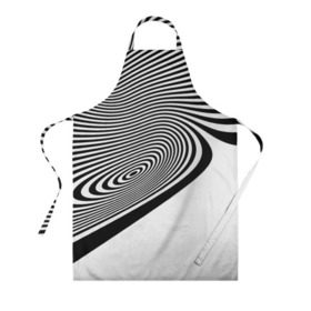 Фартук 3D с принтом Black&White illusion в Белгороде, 100% полиэстер | общий размер — 65 х 85 см, ширина нагрудника — 26 см, горловина — 53 см, длина завязок — 54 см, общий обхват в поясе — 173 см. Принт на завязках и на горловине наносится с двух сторон, на основной части фартука — только с внешней стороны | 3d | абстракции | иллюзия | линии | полосы | черно белые