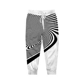Детские брюки 3D с принтом Black&White illusion в Белгороде, 100% полиэстер | манжеты по низу, эластичный пояс регулируется шнурком, по бокам два кармана без застежек, внутренняя часть кармана из мелкой сетки | 3d | абстракции | иллюзия | линии | полосы | черно белые
