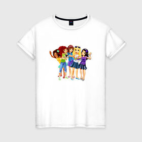 Женская футболка хлопок с принтом ЛЕГО Френдс в Белгороде, 100% хлопок | прямой крой, круглый вырез горловины, длина до линии бедер, слегка спущенное плечо | lego friends | андреа | лучшие подружки | миа | оливия | стефани | эмма