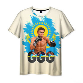 Мужская футболка 3D с принтом Геннадий Головкин в Белгороде, 100% полиэфир | прямой крой, круглый вырез горловины, длина до линии бедер | fighting | ggg | боец | боксер | борьба | драки