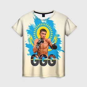 Женская футболка 3D с принтом Геннадий Головкин в Белгороде, 100% полиэфир ( синтетическое хлопкоподобное полотно) | прямой крой, круглый вырез горловины, длина до линии бедер | fighting | ggg | боец | боксер | борьба | драки
