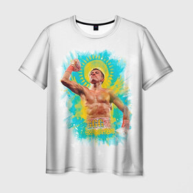 Мужская футболка 3D с принтом Геннадий Головкин в Белгороде, 100% полиэфир | прямой крой, круглый вырез горловины, длина до линии бедер | Тематика изображения на принте: fighting | ggg | боец | боксер | борьба | драки
