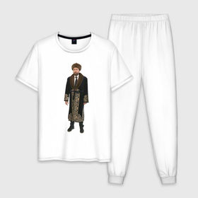 Мужская пижама хлопок с принтом Кейдж 1 в Белгороде, 100% хлопок | брюки и футболка прямого кроя, без карманов, на брюках мягкая резинка на поясе и по низу штанин
 | Тематика изображения на принте: актер | кейдж в казахстане | мем | николас кейдж