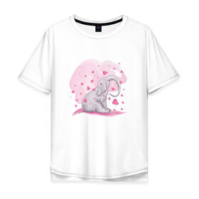 Мужская футболка хлопок Oversize с принтом Слоник в Белгороде, 100% хлопок | свободный крой, круглый ворот, “спинка” длиннее передней части | Тематика изображения на принте: акварель | любовь | рисунок | розовый