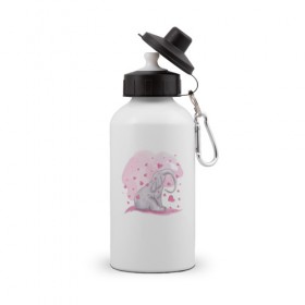Бутылка спортивная с принтом Слоник в Белгороде, металл | емкость — 500 мл, в комплекте две пластиковые крышки и карабин для крепления | акварель | любовь | рисунок | розовый