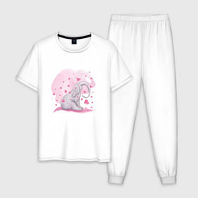 Мужская пижама хлопок с принтом Слоник в Белгороде, 100% хлопок | брюки и футболка прямого кроя, без карманов, на брюках мягкая резинка на поясе и по низу штанин
 | акварель | любовь | рисунок | розовый