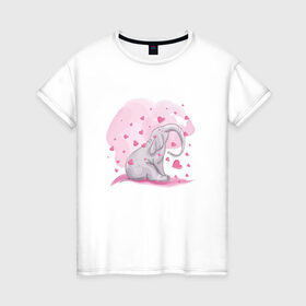 Женская футболка хлопок с принтом Слоник в Белгороде, 100% хлопок | прямой крой, круглый вырез горловины, длина до линии бедер, слегка спущенное плечо | акварель | любовь | рисунок | розовый
