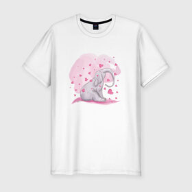 Мужская футболка премиум с принтом Слоник в Белгороде, 92% хлопок, 8% лайкра | приталенный силуэт, круглый вырез ворота, длина до линии бедра, короткий рукав | Тематика изображения на принте: акварель | любовь | рисунок | розовый