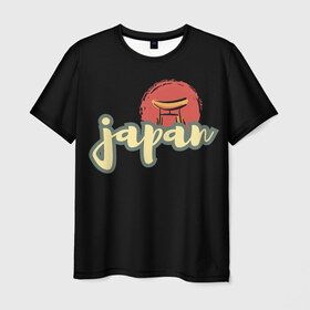 Мужская футболка 3D с принтом Япония в Белгороде, 100% полиэфир | прямой крой, круглый вырез горловины, длина до линии бедер | азия | новинки | популярное | прикольные | солнце | страна | традиция | турист | черный