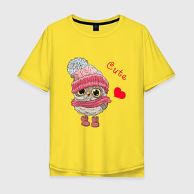 Мужская футболка хлопок Oversize с принтом Cute в Белгороде, 100% хлопок | свободный крой, круглый ворот, “спинка” длиннее передней части | owl | арт | девушкам | животные | надписи | птица | сердечки | сова