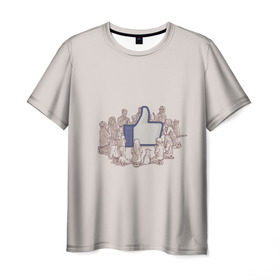 Мужская футболка 3D с принтом Лайк в Белгороде, 100% полиэфир | прямой крой, круглый вырез горловины, длина до линии бедер | facebook | like | vk | вк | вконтакте | жадность | заложники | лайки | мир катится к чертям | общество | поклонение | секта | слабость | социальные сети | тупость