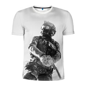Мужская футболка 3D спортивная с принтом Battlefield 4 в Белгороде, 100% полиэстер с улучшенными характеристиками | приталенный силуэт, круглая горловина, широкие плечи, сужается к линии бедра | Тематика изображения на принте: battlefield | game | soldiers | weapons | воин | игра | игрок | оружие | солдат