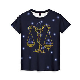 Женская футболка 3D с принтом Весы в Белгороде, 100% полиэфир ( синтетическое хлопкоподобное полотно) | прямой крой, круглый вырез горловины, длина до линии бедер | весы | звезды | знаки зодиака | космос | созвездие